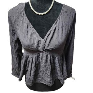 American Eagle NWT Swiss Dot Cropped Long Sleeve Blouse